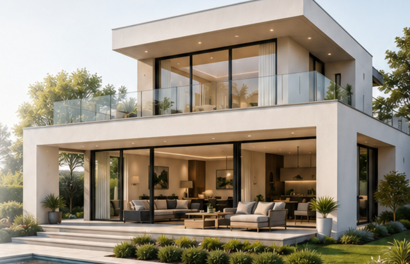 Moderne Immobilie mit Garten und Pool